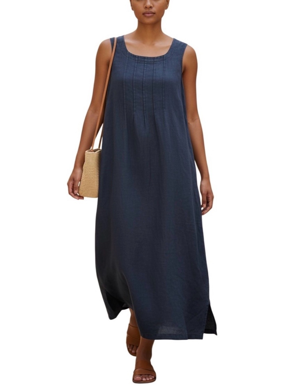 Charter Club Women’s Sz 12 Blue Linen Maxi Dress Sleeveless Vacation Travel